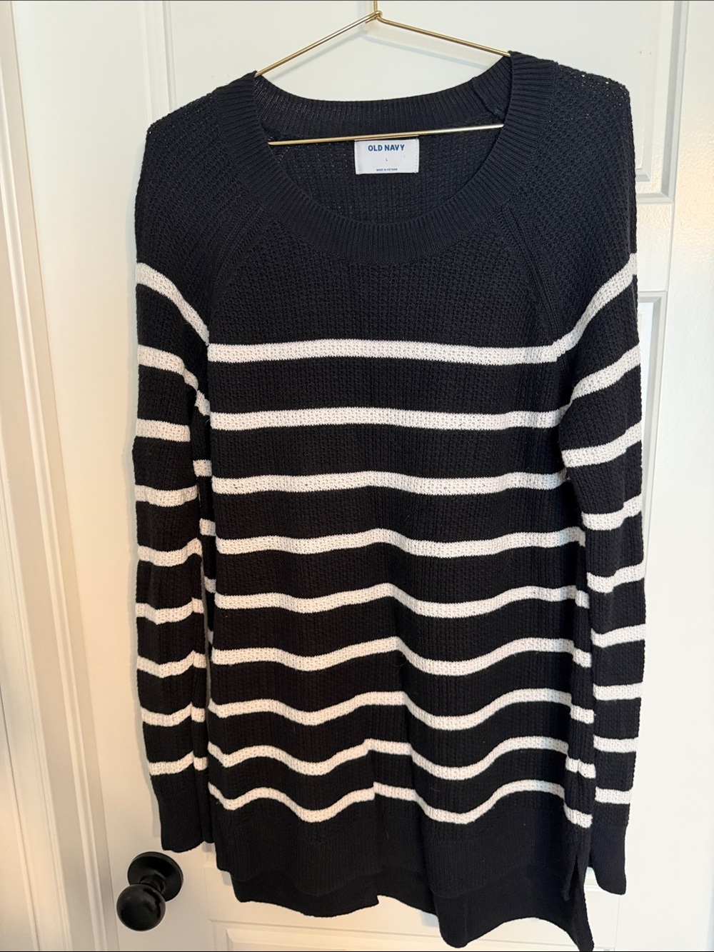 Old Navy Black and White Striped Tunic Sweater